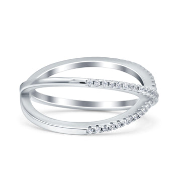 Cross Over X Crisscross Engagement Ring Round Simulated Cubic Zirconia 925 Sterling Silver